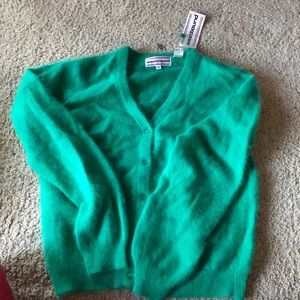 Green angora cardigan